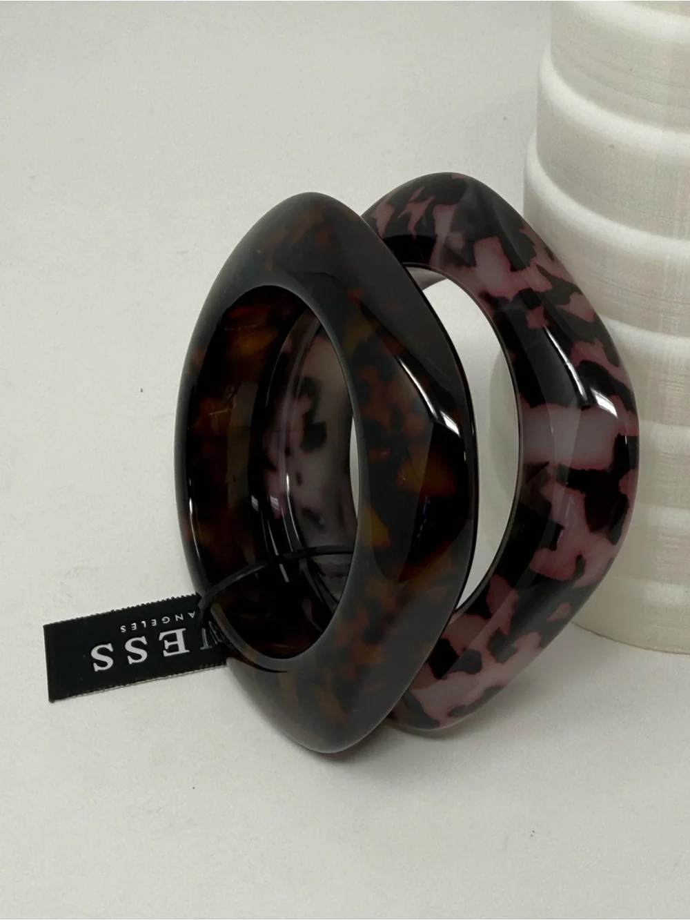 Guess Tortoiseshell Resin Bangle Set - Brown with Pink Accents